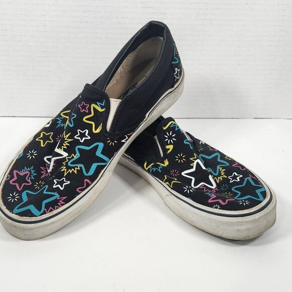 Vans Off The Wall black with colored stars slip on Men’s size 6.5 Women’s size 8 - Picture 1 of 4